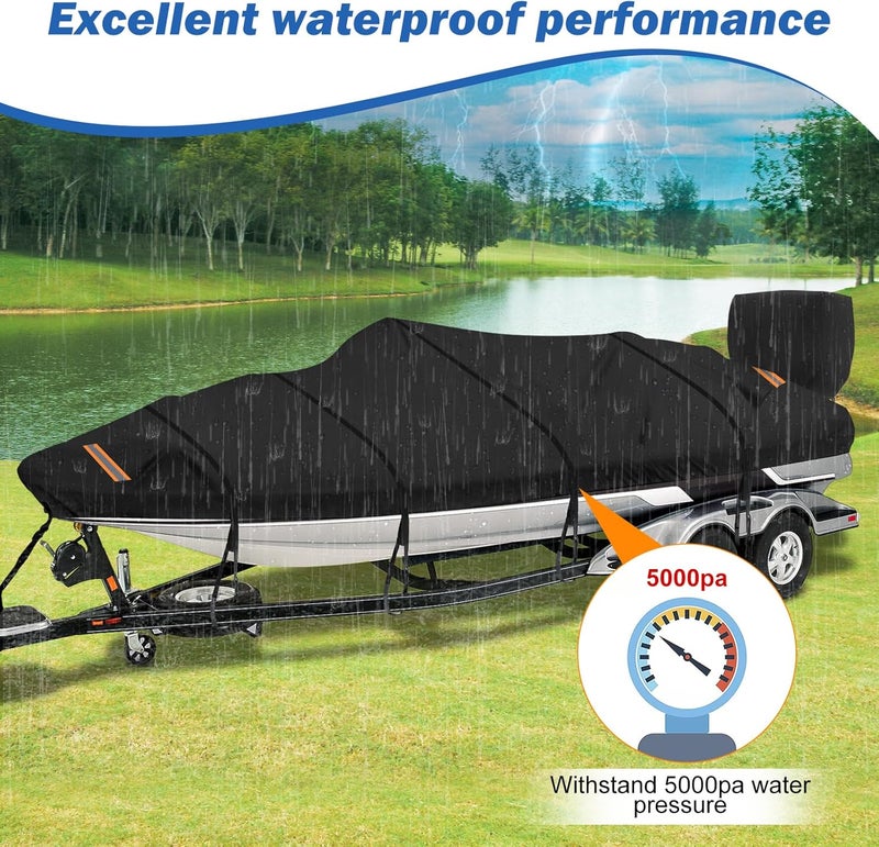 SILIVN Boat Cover 17-19 ft 1200D Waterproof Boat Covers with Motor Cover Fits Bass Tracker Cover, V-Hull Tri-Hull Bass Boat.Trailerable Marine Grade Boat Cover, Pro-Style Bass Boat with Tightening Strap - Image 4